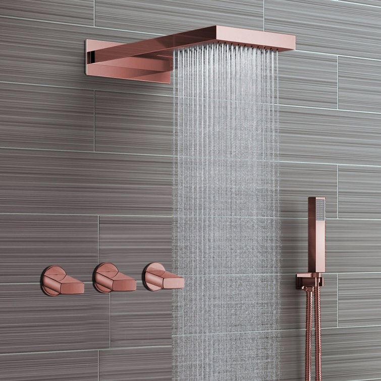 FontanaShowers Reno Wall Mount Rainfall Mixer Volume Control Complete Shower System with Rough